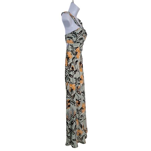 By Anthropologie Halter/Bra Slim Midi Dress Sz 8 Mint Green Floral Peekaboo Side - Picture 6 of 14